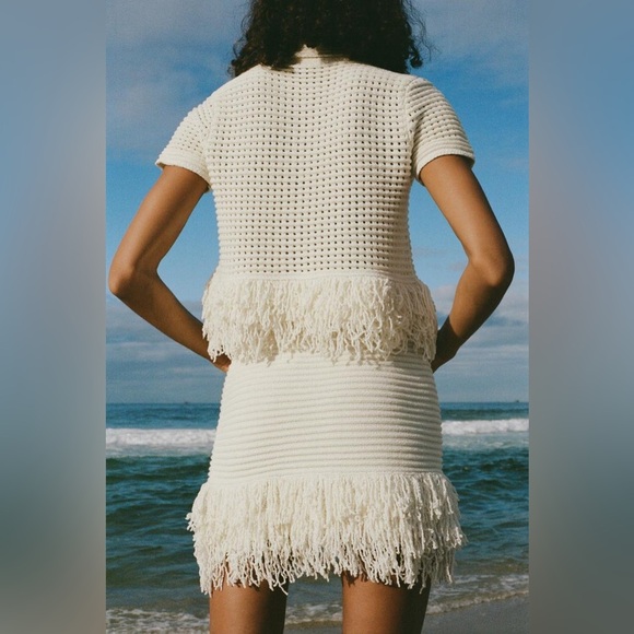 ZARA CHECKERED KNIT JACKET WITH FRINGE - Picture 4 of 13